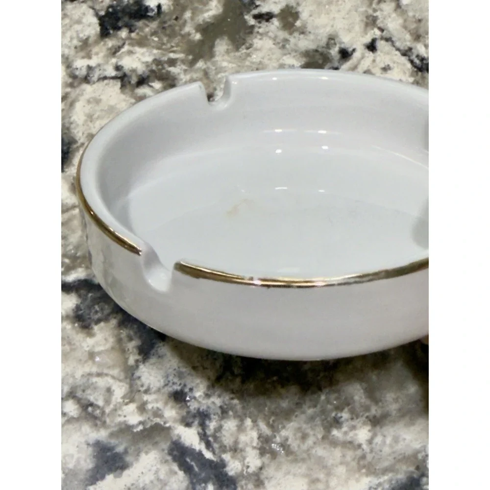Vintage White Porcelain Ashtray Gold Trim 4